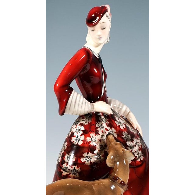 1930s Art Deco Countess with Dog Figure by Claire Weiss for Goldscheider, Vienna, Austria, 1931 For Sale - Image 5 of 7