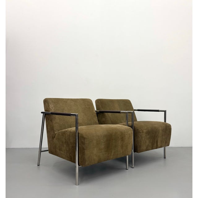 Vintage MCM Chrome & Suede Lounge Chairs - Pair For Sale - Image 9 of 9