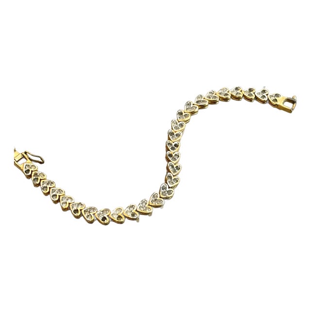 Sky Gold-Tone Rhinestone Heart Tennis Bracelet For Sale