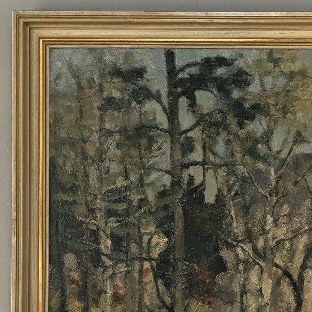 Wood Antique Framed Oil Painting on Canvas by Arthur H. Maillien (1888-1962) 'Sunlit Trees' For Sale - Image 7 of 15