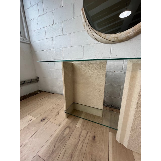 Contemporary Postmodern Faux Stone Tiered Console Table, Plaster and Wood For Sale - Image 3 of 10