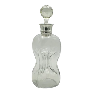 1900s Edwardian Antique Port Decanter, English, Glass, Silver, Birmingham