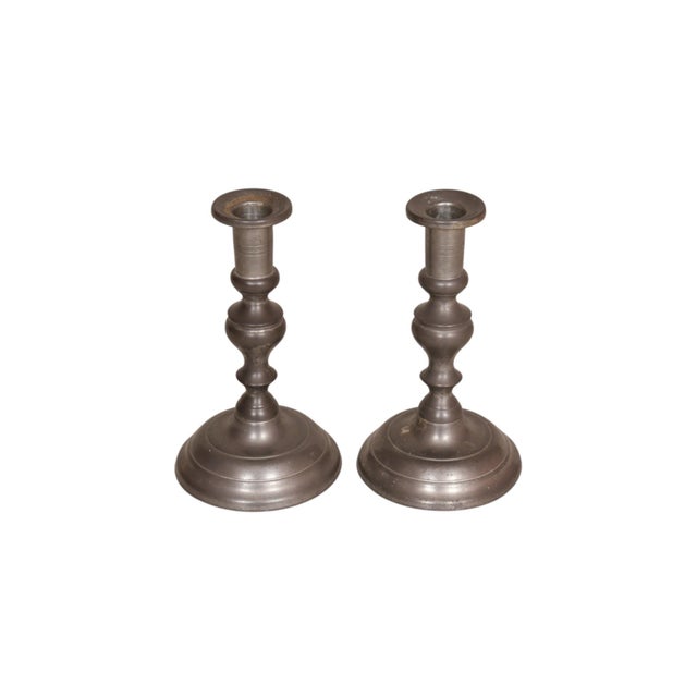 Pewter Candlestick Holders - A Pair For Sale - Image 4 of 7