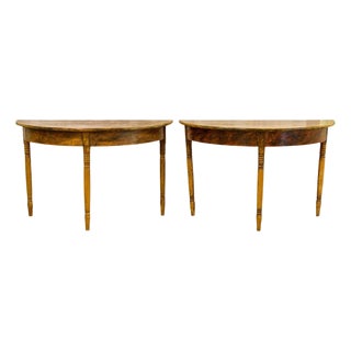 Gustavian Swedish Demilune Tables in Faux Wood, 1800s, Set of 2 For Sale