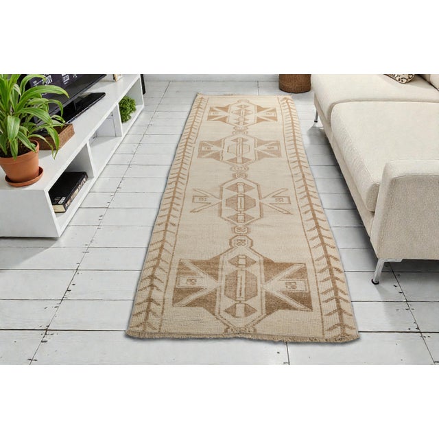 Off-white Off White Oushak Vintage Hallway Runner Rug For Sale - Image 8 of 10