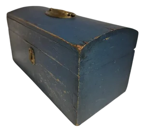 Early 19Thc Original Blue Painted Mini -Dome Top Box