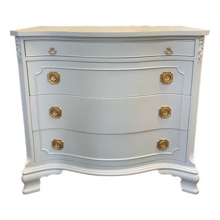 Vintage Morganton Bow-Front Dresser in Benjamin Moore Blue Hydrangea For Sale