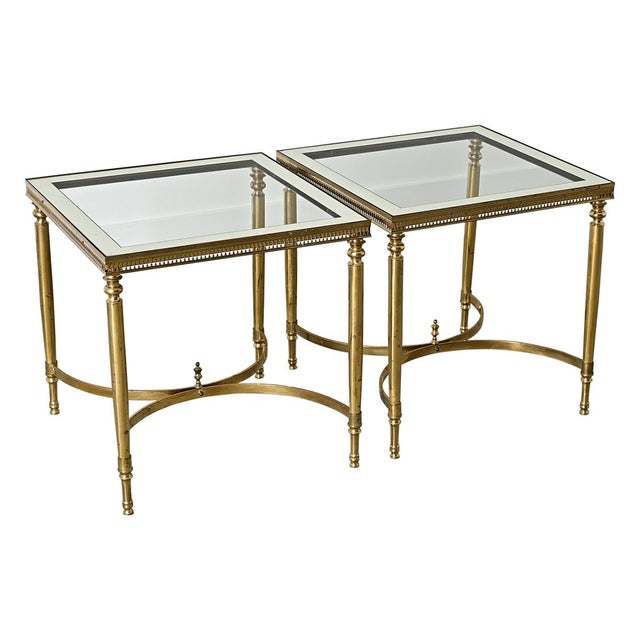 French Vintage Mid-Century Brass & Glass End Tables For Sale - Image 10 of 10