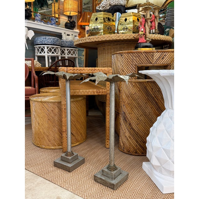 Pair of Sculptural Metal Palm Leaf Candlestick Holders, Mid-20th Century For Sale - Image 11 of 12