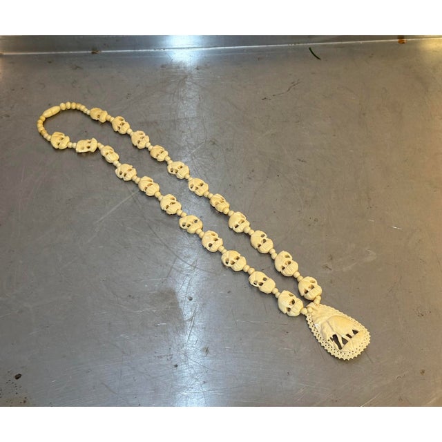 1920s Carved Bone Beaded Elephant Necklace For Sale - Image 5 of 6