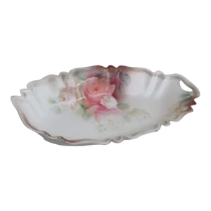 Rs Prussia Porcelain Pink Roses Floral Oval Shape Serving Bowl Celery Dish
