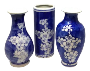 Antique Japanese Miniature Apple Blossom Bud Vases - Set of 3