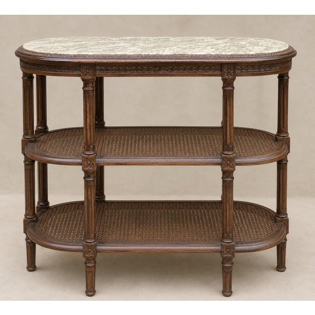 Antique French Louis XVI Style Marble & Caned Carved Fruitwood Drinks Side Table For Sale In Atlanta - Image 6 of 7