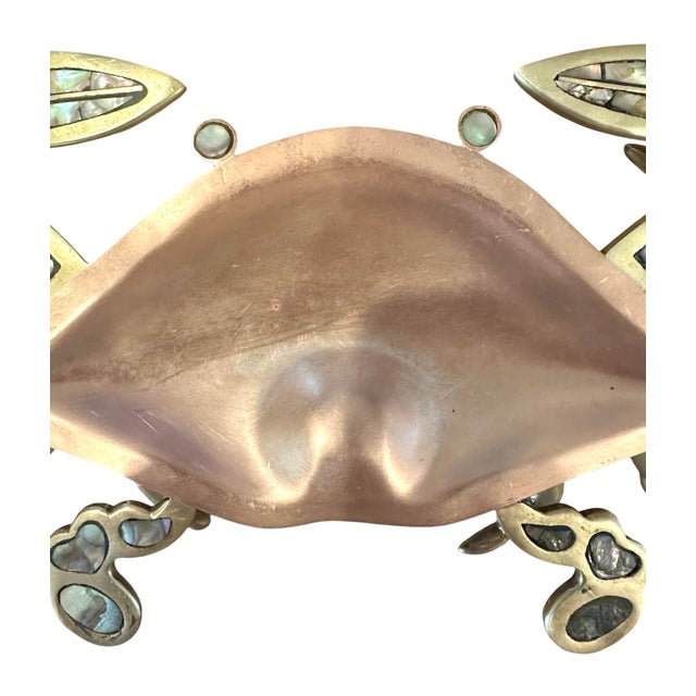 Los Castillo Vintage, Mid Century Los Castillo Style Brass, Copper & Abalone Crab Trinket Dish / Vide Poche / Catchall For Sale - Image 4 of 7