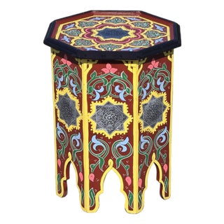 Burgundy Moroccan Hand-Painted Accent Table For Sale