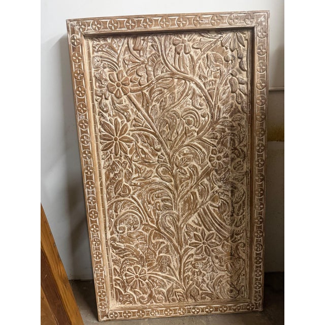 Whitewashed Carved Wood Tree of Life Wall Panel – Rustic Floral Barn Door Art For Sale - Image 10 of 11