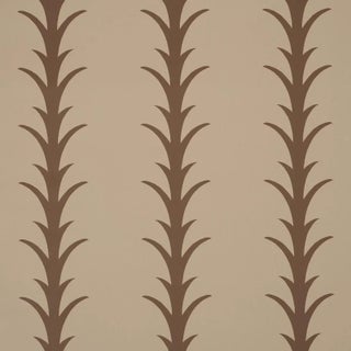 Schumacher x Celerie Kemble Acanthus Stripe Wallpaper In Brown On Beige For Sale
