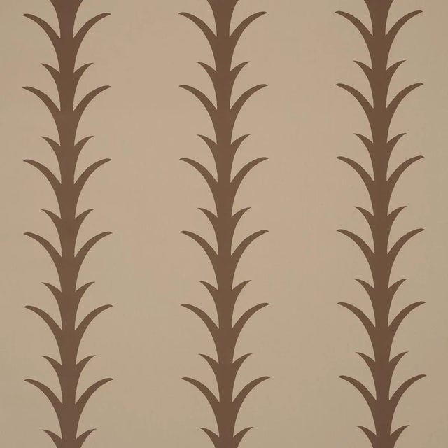 Schumacher x Celerie Kemble Acanthus Stripe Wallpaper In Brown On Beige For Sale