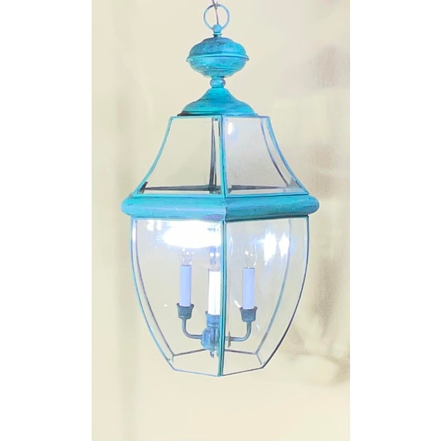 Large Vintage Solid Brass Hanging Lantern/Light Fixture-27”High X 15”.5 Wide For Sale - Image 4 of 12