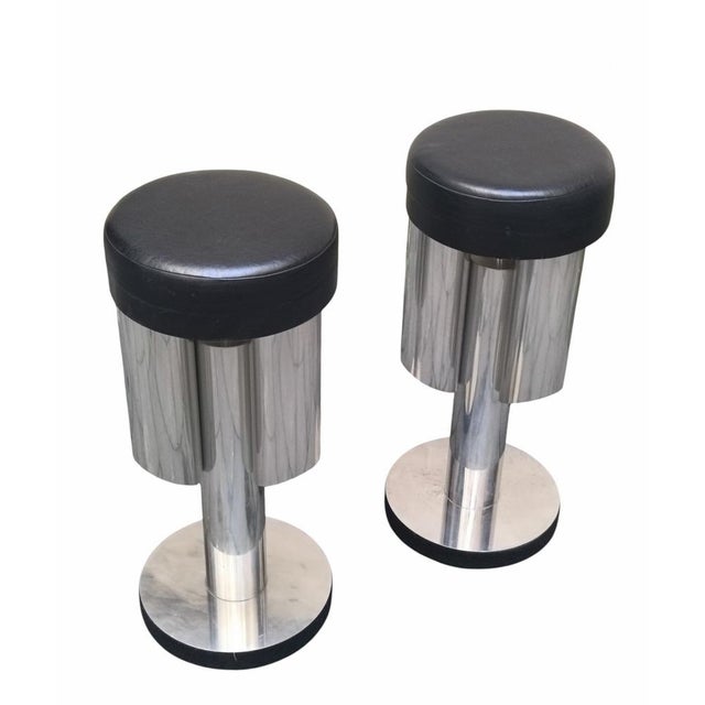 Mid-Century Modern Tall Chrome and Leather Bar Stools, Italy, 1970s, Set of 2 For Sale - Image 3 of 8