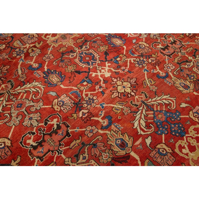 1880s Antique Floral Persian Sultanabad Wool Rug in Red For Sale - Image 9 of 9