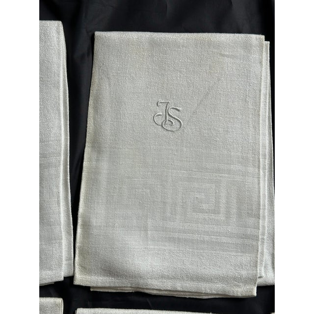Off-white Antique French Linen Monogram Towel Set of 7 For Sale - Image 8 of 12