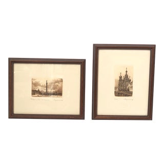 Pair of Mironov Etchings of St. Petersburg For Sale