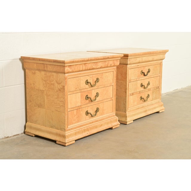 Henredon Henredon French Regency Charles X Burl Wood Bedside Chests, Pair For Sale - Image 4 of 12