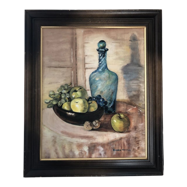 Georgia Memmer Vintage Original Nature-Morte Still Life Acrylic Painting on Canvas, Framed For Sale