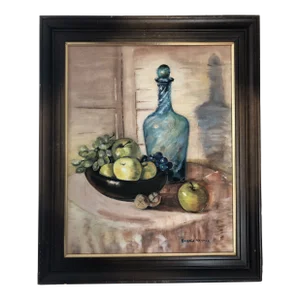 Georgia Memmer Vintage Original Nature-Morte Still Life Acrylic Painting on Canvas, Framed