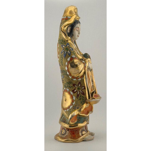 Japanese Mid 20th Century Beautiful Japanese Kutani Porcelain Kannon Statue-Signed W/Fish Basket For Sale - Image 3 of 8
