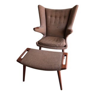 1950s Hans Wegner Papa Bear Lounge Chair + Ottoman for A.P. Stolen For Sale