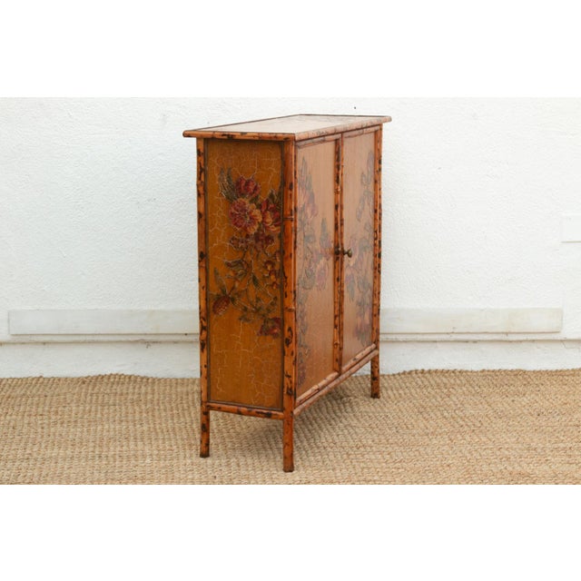 Vintage Bamboo Chinoiserie Cabinet W/Floral Applique For Sale - Image 12 of 14