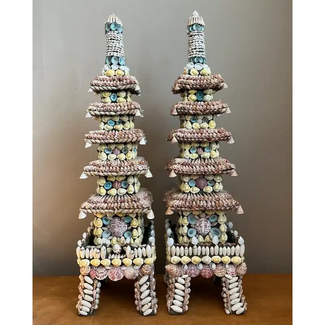 Nautical Vintage Shell Encrusted Pagodas - A Pair For Sale - Image 3 of 12