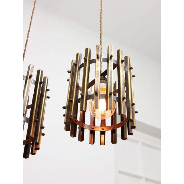 Vintage Italian Brass Cage Pendant Lamps, 1970s, Set of 2 For Sale - Image 3 of 15