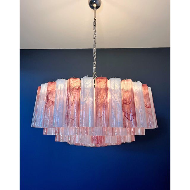 Large Murano Glass Chandelier with Pink and White Alabaster Glass Tube, 1990s For Sale - Image 16 of 18