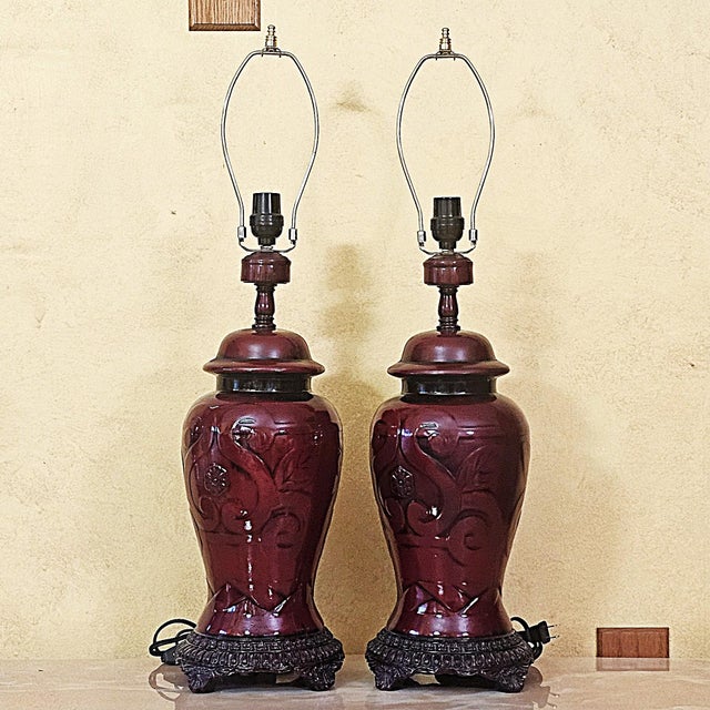 Vintage Sang De Boeuf Red Chinoiserie Ginger Jar Table Lamps - Pair For Sale In Washington DC - Image 6 of 18