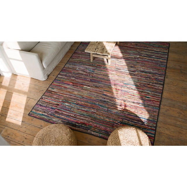 Early 20th Century 1920s Multicolor Stripe Geometric Antique American Hooked Rug 6' 6" X 11' 2" Hand Knotted Wool Carpet For Sale - Image 5 of 7