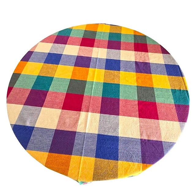 Vintage Dansk Ritva Puotila Cotton Madras Woven Tablecloth and Napkins, Set of 7 Pieces For Sale - Image 10 of 11