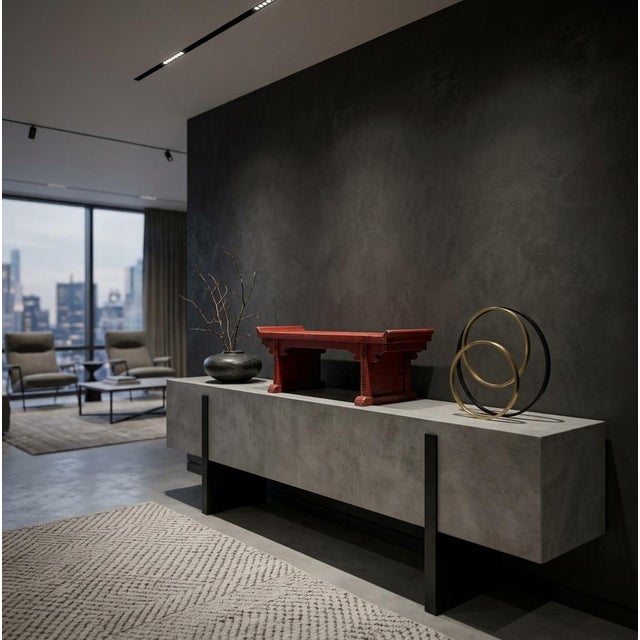 Brick Red Chinese Distressed Red Treasures Graphic Rectangular Stand Display For Sale - Image 8 of 12