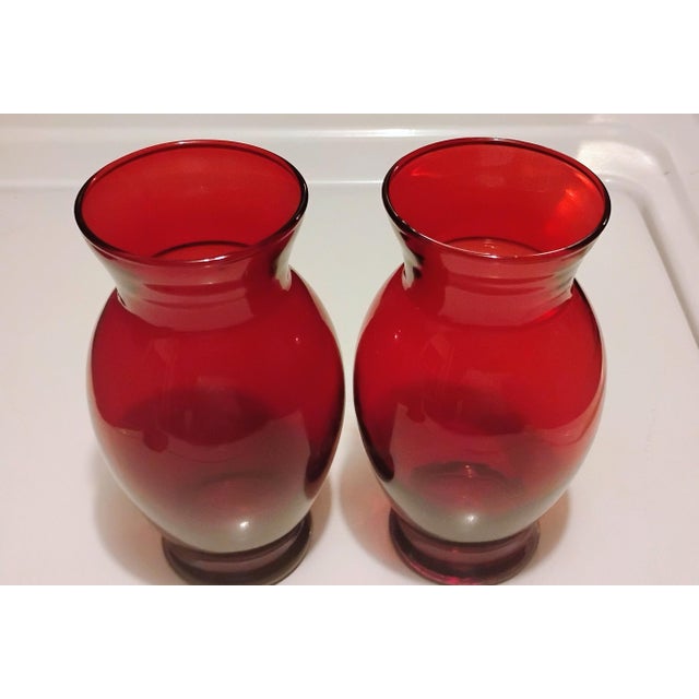 Vintage 1938-1960 Anchor Hocking Royal Ruby glass floral vases. This is the 6” flared floral vase which features a deep...