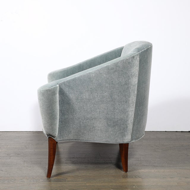 Art Deco Scroll Form Lounge Chair W/ Walnut Supports & Powder-Blue Velvet Mohair For Sale In New York - Image 6 of 13