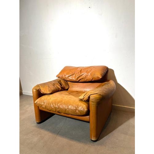 Brown Maralunga Leather Lounge Chair by Vico Magistretti for Cassina For Sale - Image 8 of 8