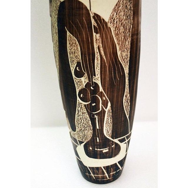 Brown Large Ceramic Vase with Engraved Decoration from Faenza, 1970s For Sale - Image 8 of 13