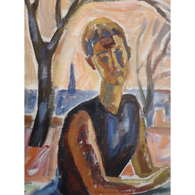 Mid-Century Modern 'Figures at the Window' Vintage Swedish Expressive Figurative Oil Painting, Framed For Sale - Image 12 of 14