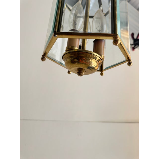 Metal Hexagonal Beveled Glass Brass Lantern, Flush Mount For Sale - Image 7 of 9