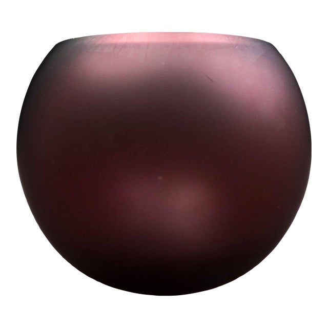 Mid 20th Century Movado Crystal Signed Amethyst Satin Art Glass Centerpiece Bowl Vase For Sale