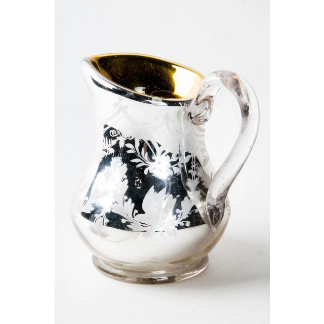 Early 20th Century Vintage Bird & Wreath Enameled Mercury Glass Pitcher For Sale - Image 5 of 5