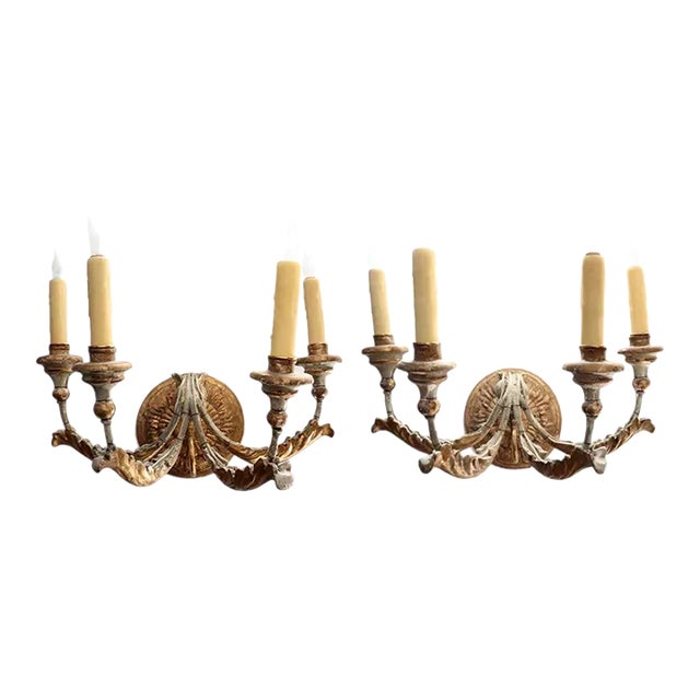 Early 19th Century Italian Giltwood & Gesso 4-Arm Wall Sconces - A Pair For Sale