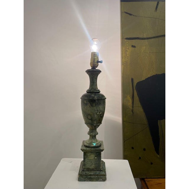 Stone Vintage Green Marble Urn Form Table Lamps — a Pair For Sale - Image 7 of 12